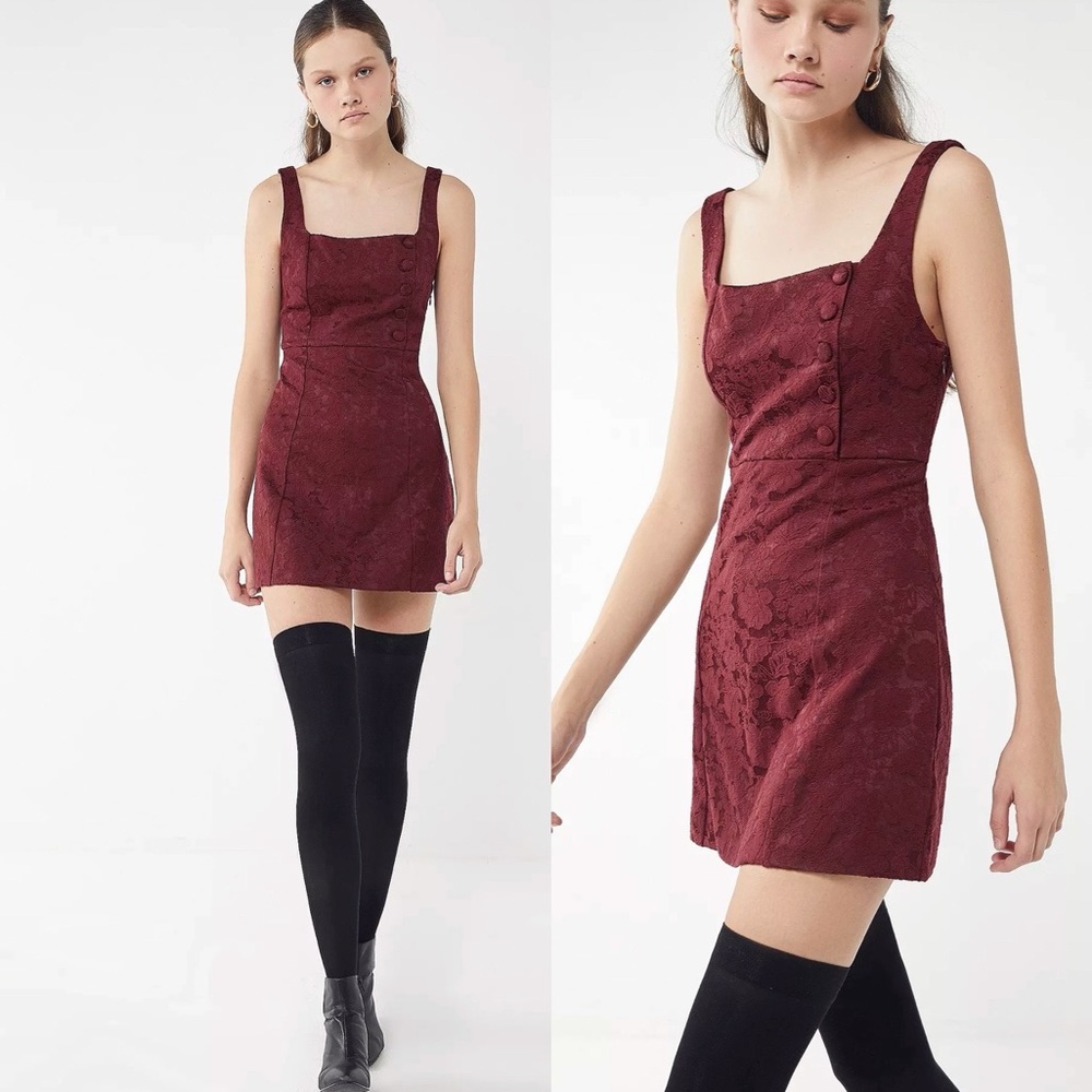 Urban Outfitters Hallie Embroidered Square-Neck Mini Dress